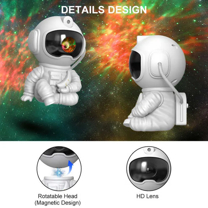 مصباح نجمة العارض ضوء الليل سديم الغلاف رائد فضاء غالاكسي العارض Astronaut Galaxy Projector Lamp Star