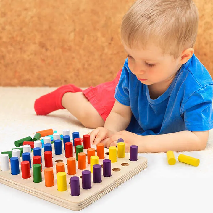 أطفال مونتيسوري الحسية وسائل تعليمية اسطوانة سلم ألعاب خشبية تعليمية للأطفال Montessori Sensory Toys for Children Cylinder Ladder Educational Wooden Toys for Kids