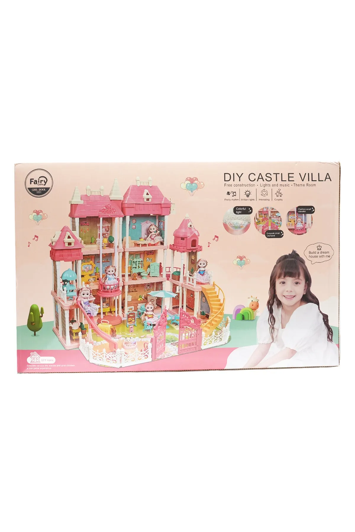 DIY Castle Villa Dollhouse Playset  Lights & Music