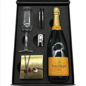 Luxury Champagne Gift Set Includes Bottle, Champagne Flute, Pewter Bottle Sealer, Pewter Coasters & Truffles