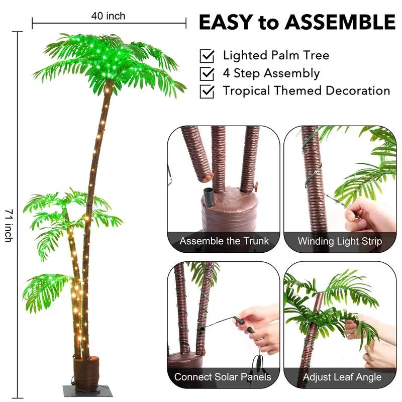 Outdoor Patio, Glowing Palm Tree, 7Ft Palm Tree Outdoor Decoration Solar Decorative Lights, Festive Atmosphere Home Party Wedding Lights, Sweet Furniture Decorative Lights, Super Bowl Party, Romantic Valentine'S Day Decoration