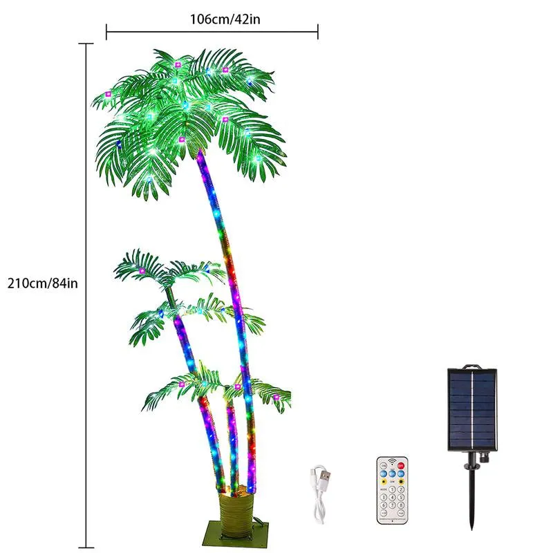 Outdoor Patio, Glowing Palm Tree, 7Ft Palm Tree Outdoor Decoration Solar Decorative Lights, Festive Atmosphere Home Party Wedding Lights, Sweet Furniture Decorative Lights, Super Bowl Party, Romantic Valentine'S Day Decoration
