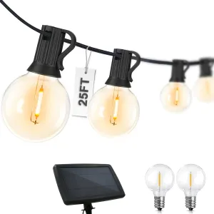 Outdoor Solar String Lights 25 ft G40 of Waterproof Patio Lights with 25 LED Shatterproof Bulbs (2 Spare), 4 Light Modes, E12 Base