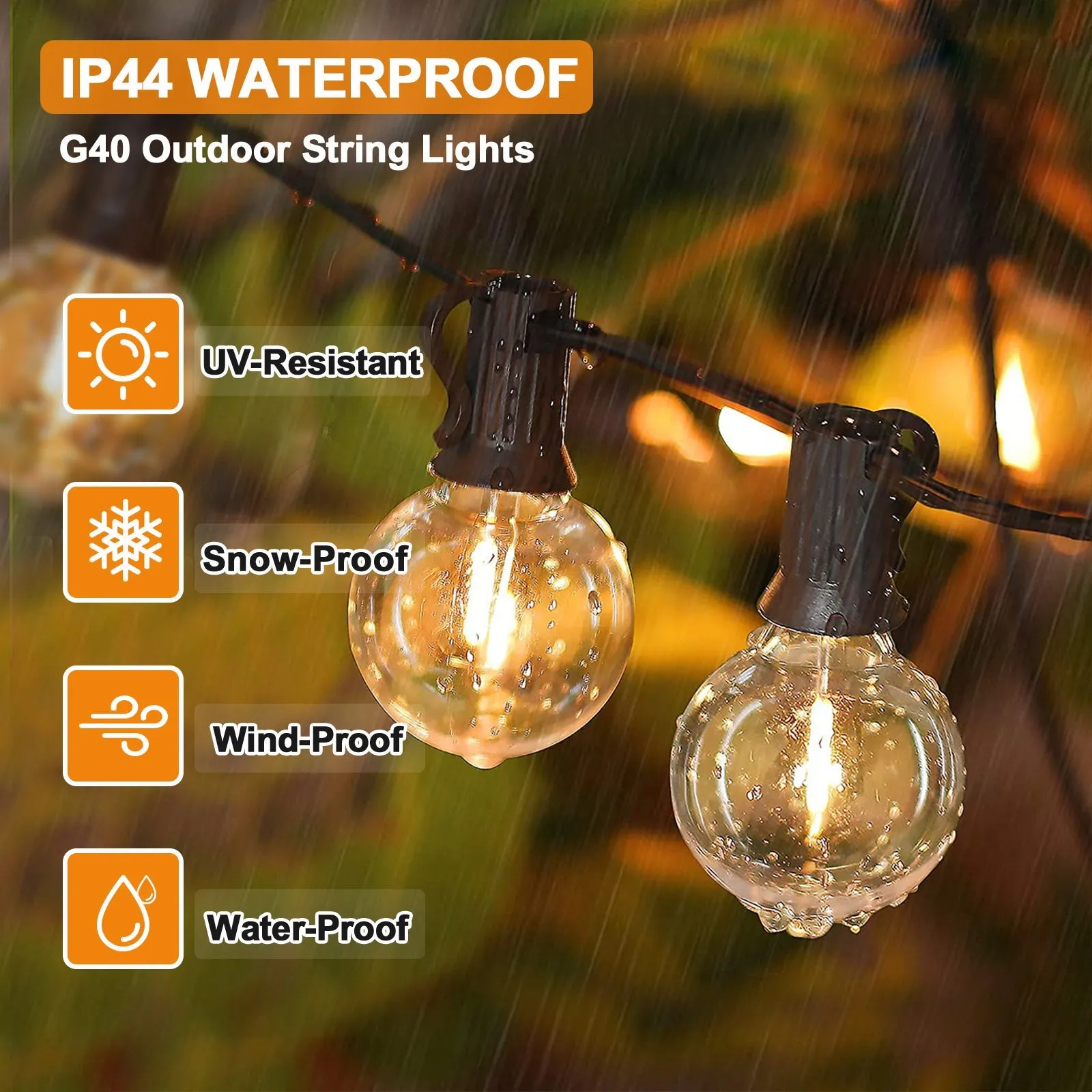 Outdoor Solar String Lights 25 ft G40 of Waterproof Patio Lights with 25 LED Shatterproof Bulbs (2 Spare), 4 Light Modes, E12 Base