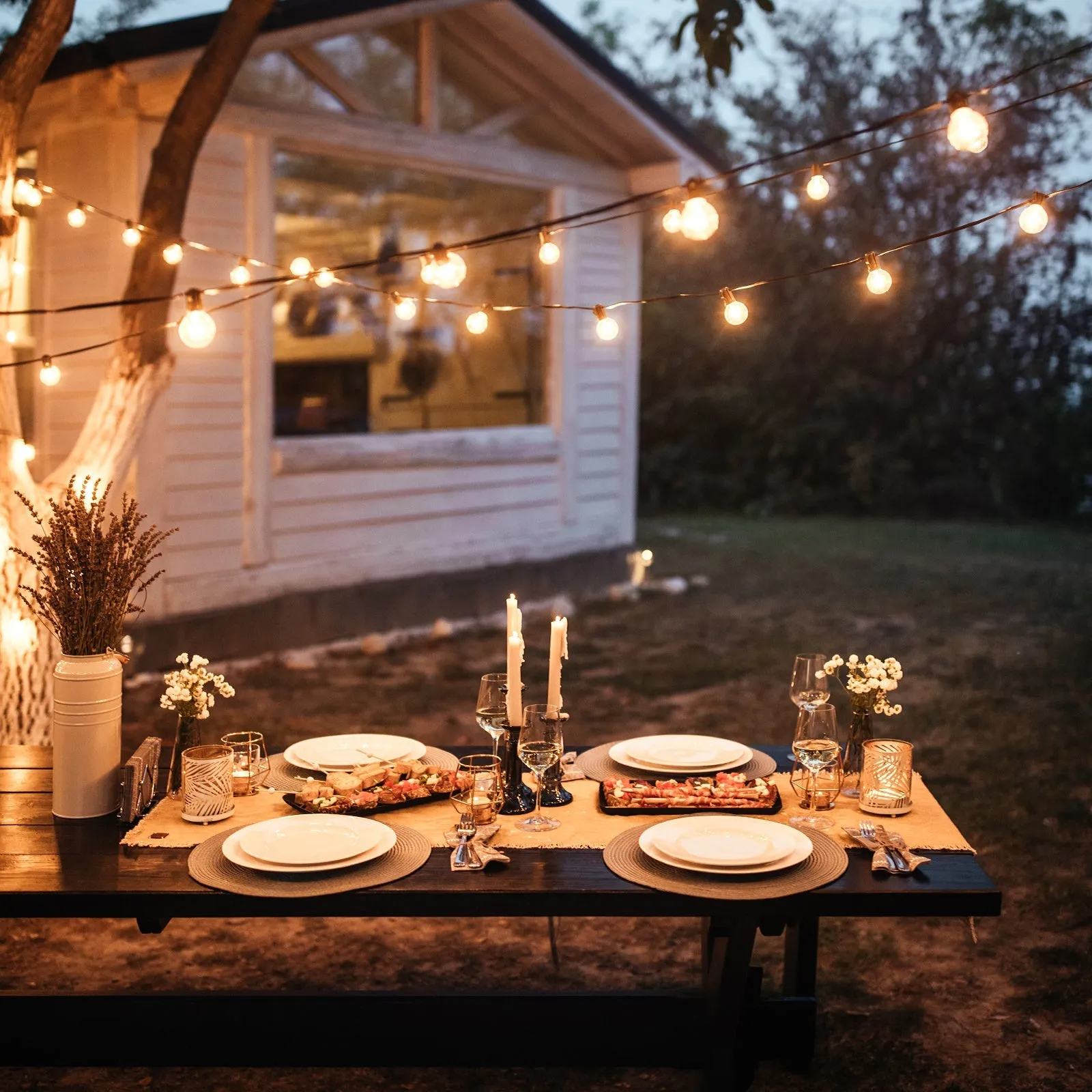Outdoor Solar String Lights 25 ft G40 of Waterproof Patio Lights with 25 LED Shatterproof Bulbs (2 Spare), 4 Light Modes, E12 Base