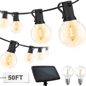 Outdoor Solar String Lights 50 ft G40 of Waterproof Patio Lights with 25 LED Shatterproof Bulbs (2 Spare), 4 Light Modes,E12 Base