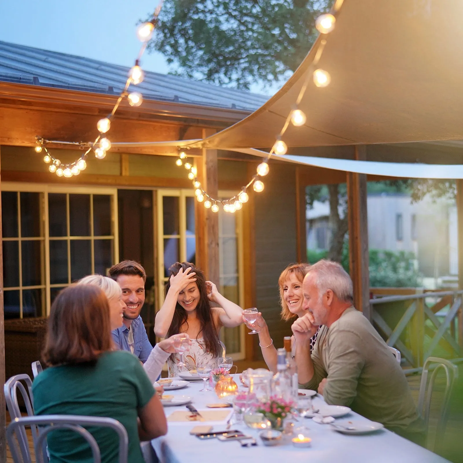 Outdoor Solar String Lights 50 ft G40 of Waterproof Patio Lights with 25 LED Shatterproof Bulbs (2 Spare), 4 Light Modes,E12 Base