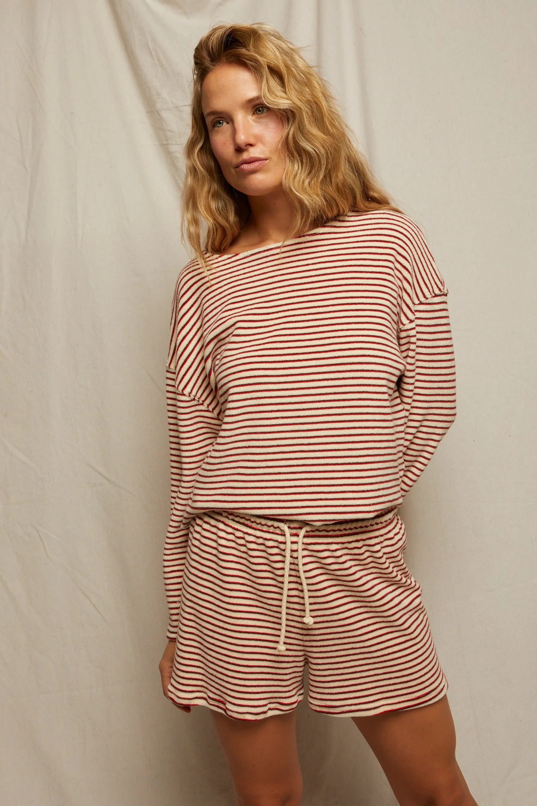 PerfectWhiteTee Cami Loop Terry Striped Sweatshirt